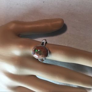 Mexican fire opal ring/ simple silver setting SZ 9